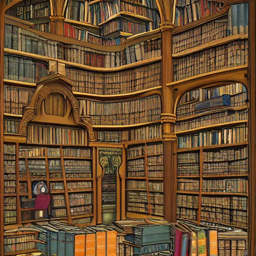 realistic detailed view of a dusty library with piles | Stable ...