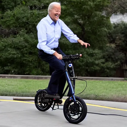 Prompt: biden riding a one-wheeled electric unicycle