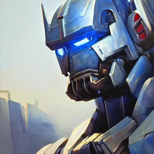 Image similar to greg manchess portrait painting of evil optimus prime the transformer as overwatch character, medium shot, asymmetrical, profile picture, organic painting, sunny day, matte painting, bold shapes, hard edges, street art, trending on artstation, by huang guangjian, gil elvgren, ruan jia, greg rutkowski, gaston bussiere