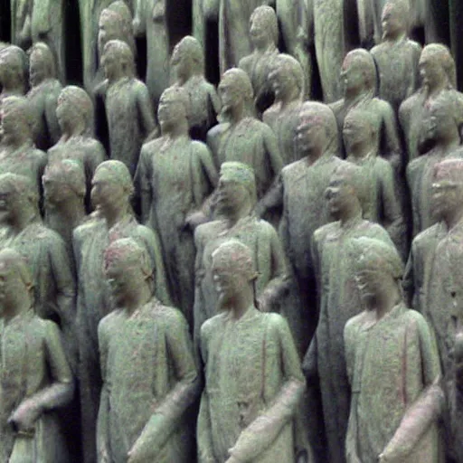 Image similar to Beautiful colored-photo cameraphone 2005 soft liminal Photograph of army of statues