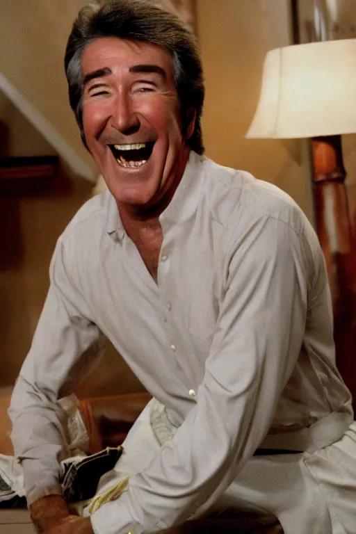 Image similar to Randy Mantooth laughing, dressed in underpants that are stained yellow and brown, highly detailed, 8k,