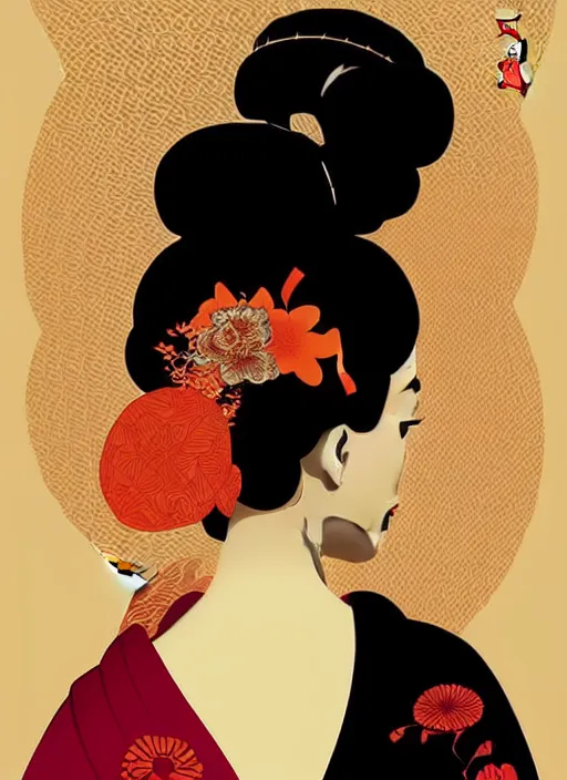 Image similar to silhouette of a geisha, vector art style, medium shot, intricate, elegant, highly detailed, digital art, ffffound, art by jc leyendecker and sachin teng