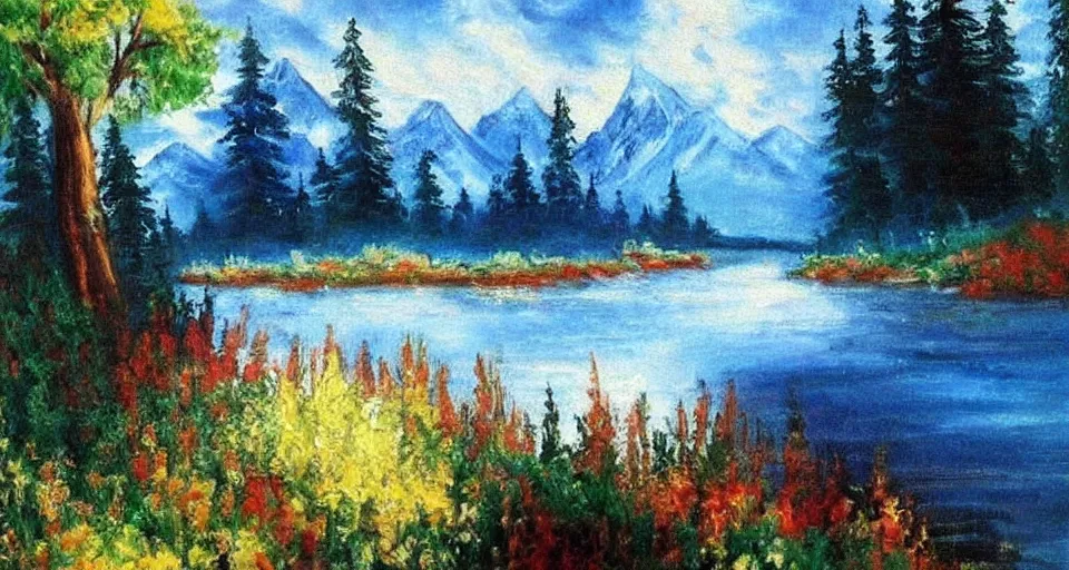 Image similar to the best painting ever by Bob ross