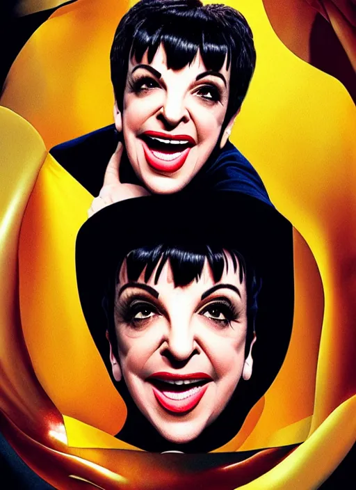 Image similar to highly detailed comedy caper movie poster with laughing liza minnelli face as a sentient jelly, liza minnelli face inside jelly by greg rutkowski