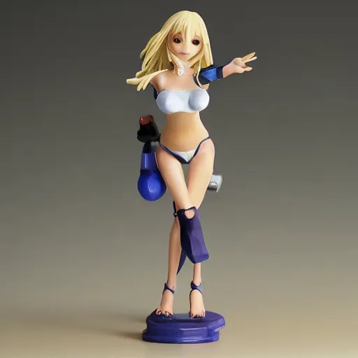 Image similar to a cute figurine of a beautiful blonde woman with blue eyes gaming on xbox