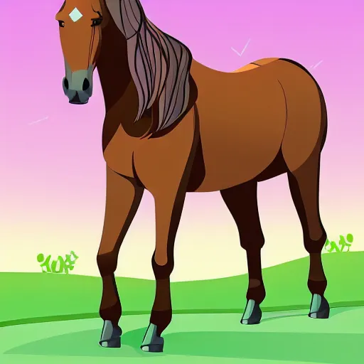 Prompt: a horse in a green meadow, Anthropomorphized, portrait, highly detailed, colorful, illustration, smooth and clean vector curves, no jagged lines, vector art, smooth