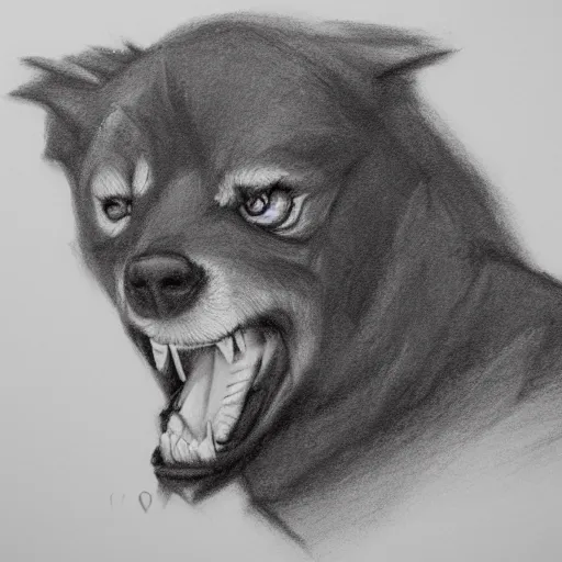 Image similar to charcoal drawing of a rabid dog, trending on artstation