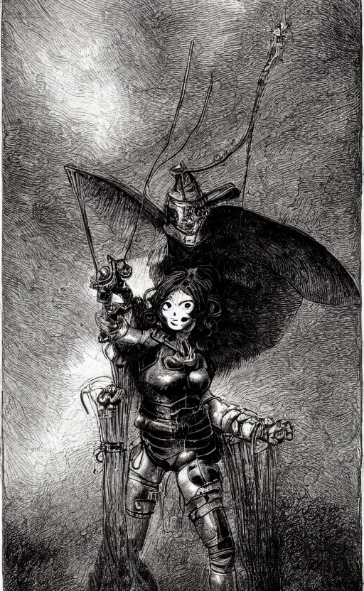 Prompt: battle angel alita, witch. by rembrandt 1 6 6 7, illustration