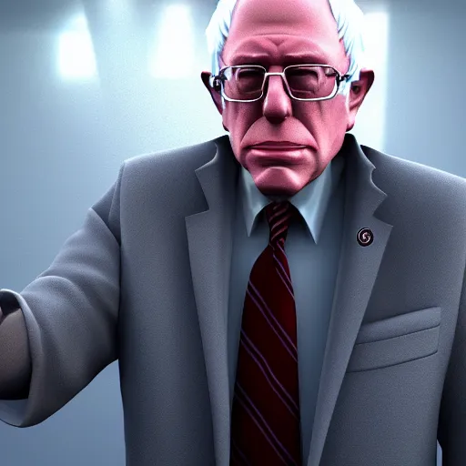 Image similar to render as a very beautiful 3d Bernie Sanders, full body, full round face, short smile, cinematic lightning, medium shot, mid-shot, highly detailed, trending on Artstation, Unreal Engine 4k, cinematic wallpaper