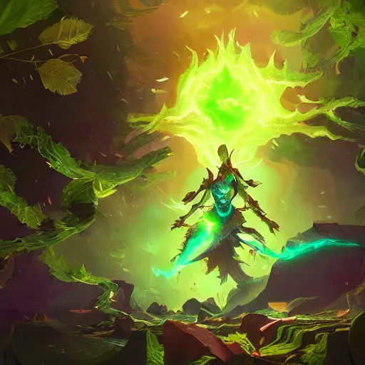 Prompt: arcane style green leaves explosion, green leaves, bright art masterpiece artstation. 8k, sharp high quality artwork in style of Jose Daniel Cabrera Pena and Greg Rutkowski, concept art by Tooth Wu, blizzard warcraft artwork, hearthstone card game artwork, leaves exploding, leaves explosion