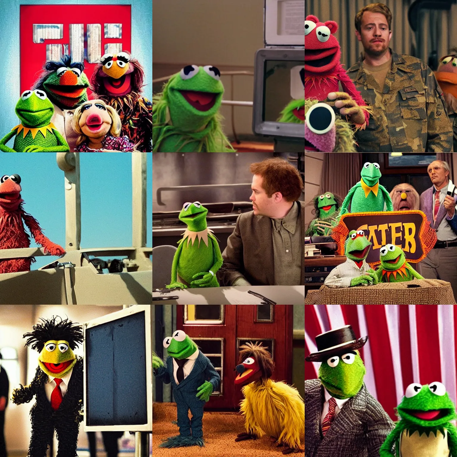 Prompt: a movie still from “ muppets take guantanamo bay ”