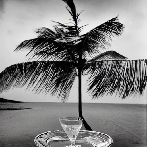 Prompt: Pina Coladas in the rain, by Lucien Clergue