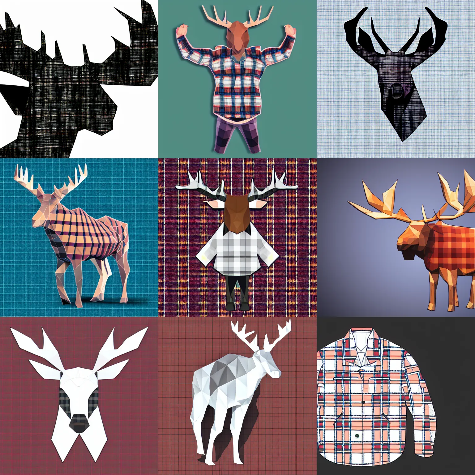 Prompt: low poly isometric moose with a plaid jacket white background, hyper detailed