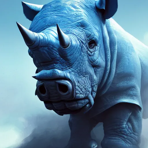 Prompt: An adorable blue rhino wearing ebony armor, intricate artwork by Tooth Wu and beeple, greg rutkowski and artgerm and justin gerard, cinematic, hyper realism, high detail, octane render, unreal engine, 8k, Vibrant colors, Smooth gradients, High contrast, depth of field, aperture f2.8