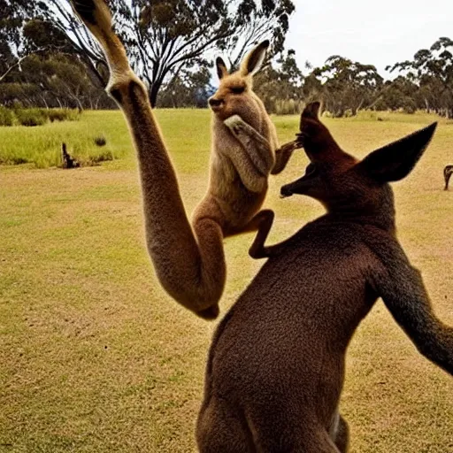 Prompt: australian shrek figthing a kangaroo, national geographic photo