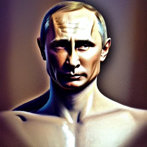 Image similar to vladimir putin as a greek god, by greg rutkowski