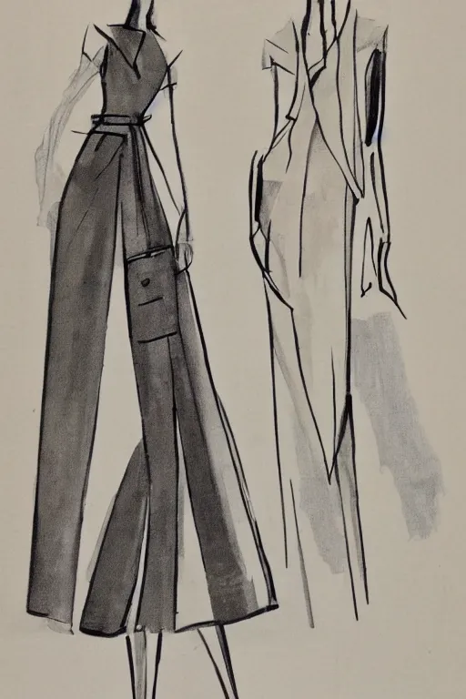 Prompt: a croquis model illustration of midcentury clothes