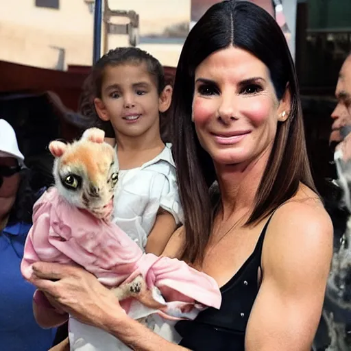 Prompt: Sandra bullock and a king crab have a baby