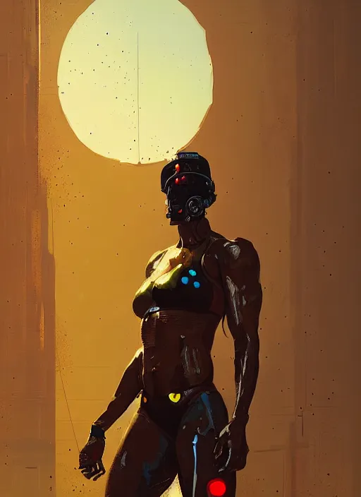 Image similar to cindy landolt as sci - fi bounty hunter, golden hour, by ismail inceoglu