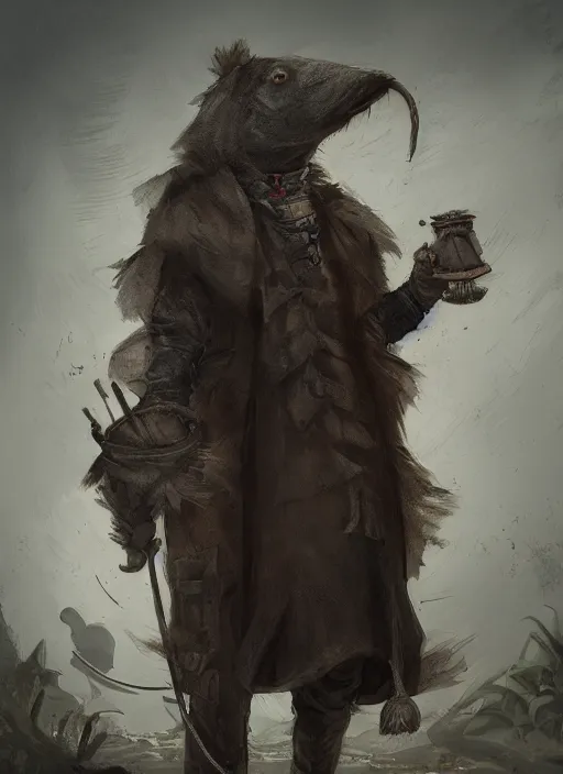 Image similar to detailed full body concept art illustration, dark soft focus, plague style oil painting on canvas of an anthropomorphic capybara cowboy plague doctor in full intricate clothing, biomutant, dystopian, micro detail, octane render, 4K