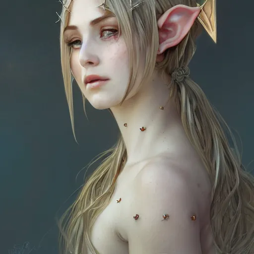 Prompt: portrait of very beautiful elf, rose thorn crown, thorns everywhere, headshot, pale skin, 4k, rule of thirds, extreme detail, detailed drawing, trending artstation, hd, fantasy, D&D, realistic lighting, by Alphonse Mucha, Greg Rutkowski, sharp focus, backlit, bright white hair, elegant