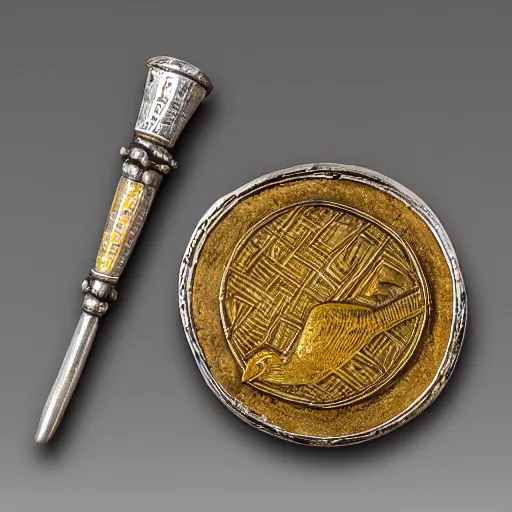 Image similar to anglo - saxon treasure, golden duck, inlaid silver, torchlight