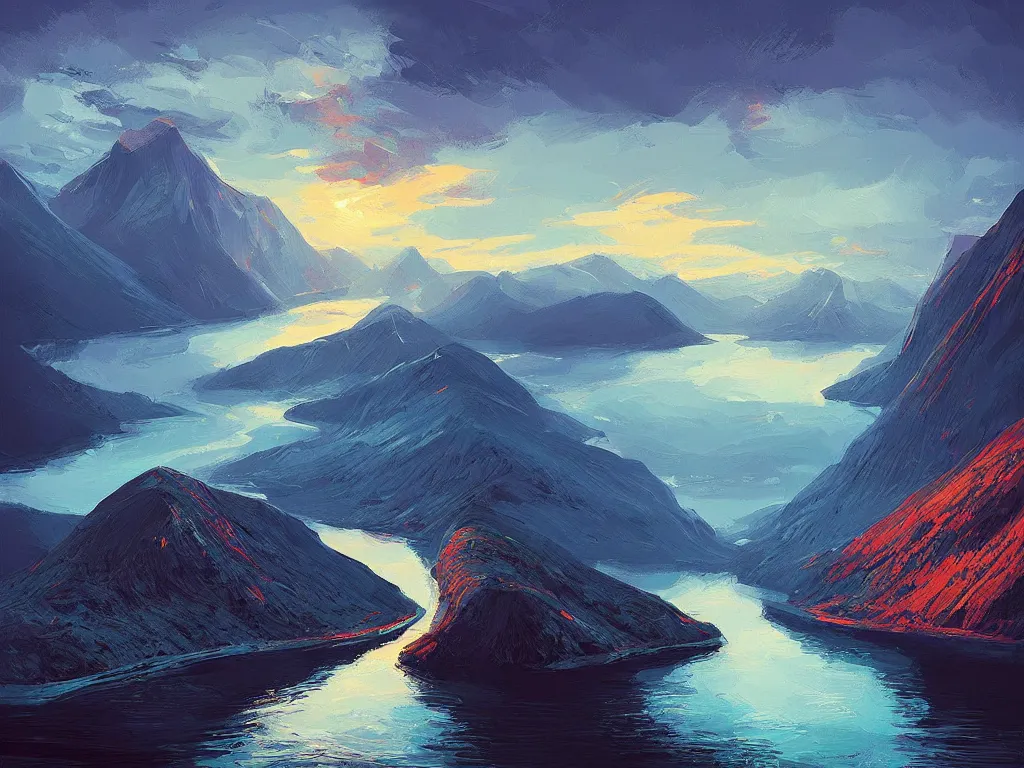 Image similar to the fjords of norway by alena aenami, petros afshar speedart