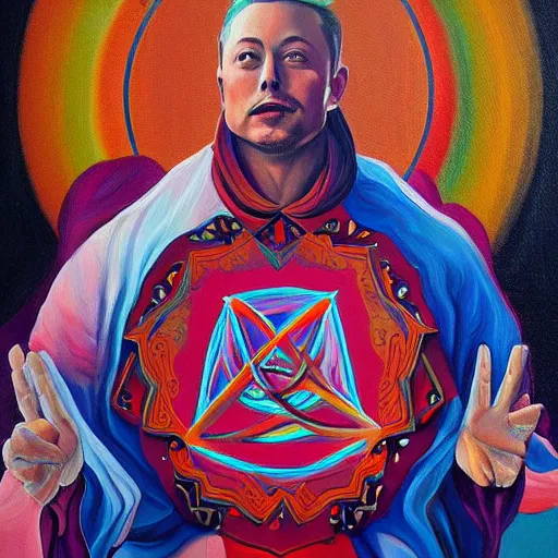 Image similar to this is a painting with the theme elon musk inner peace on the artstation trending page of year 2 2 2 2