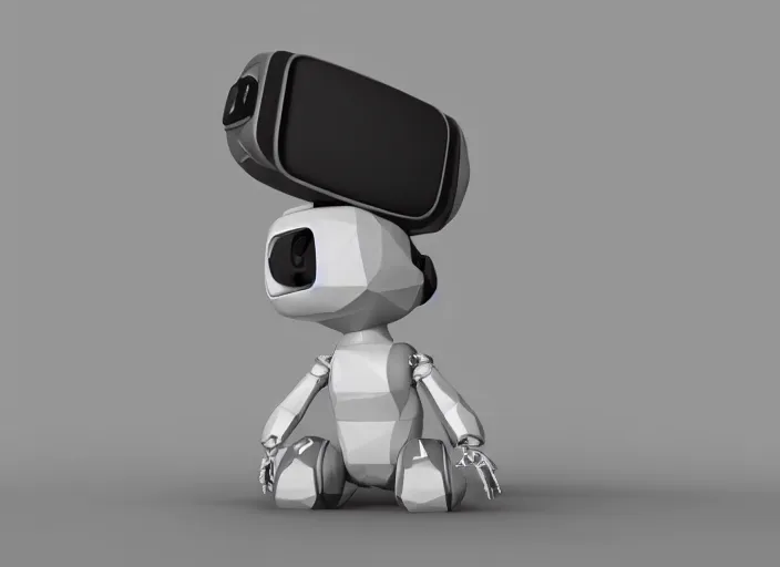 Prompt: Low-poly Clay render of a cute robotic Goose with a VR headset; trending on artstation, Octane render, Unreal Engine, highly detailed