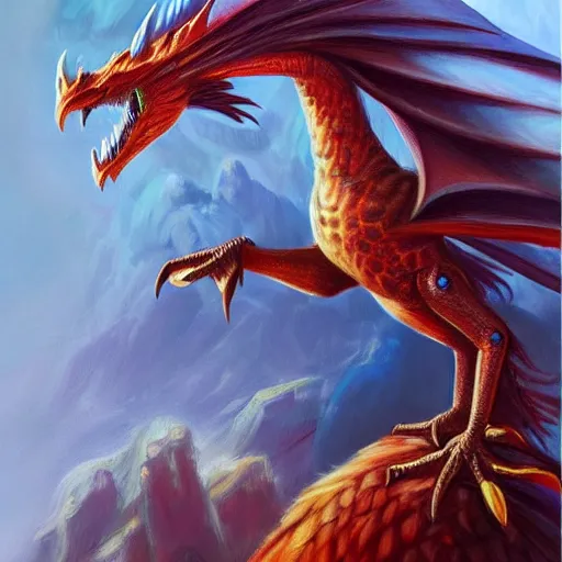 Image similar to an oilpainting of a bird dragon, artstation, stylized, very very very very beautiful, fantasy drawing, cartoonish