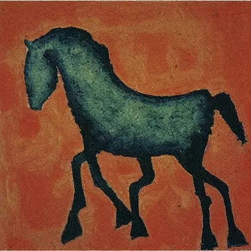 Image similar to “red horse by Bill Traylor, part by georg bazelitz”