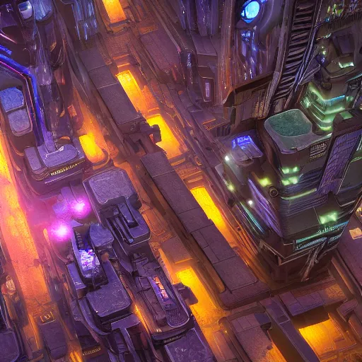 Prompt: night on nar shaddaa, overhead view, distance shot, 4 k resolution, realistic, matte painting