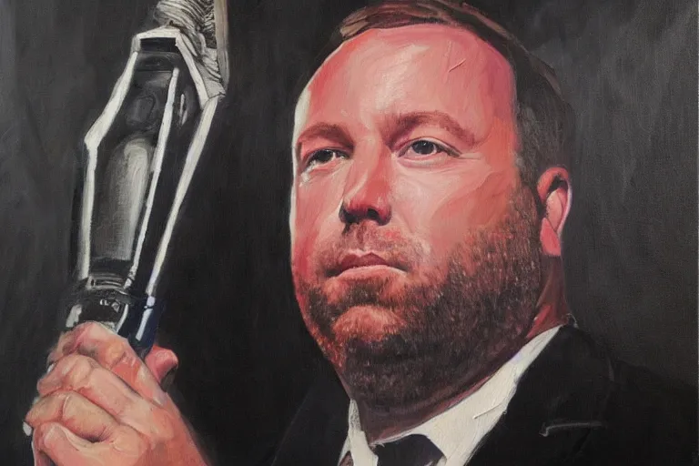 Prompt: avant garde oil painting portrait of Alex Jones of Infowars.com