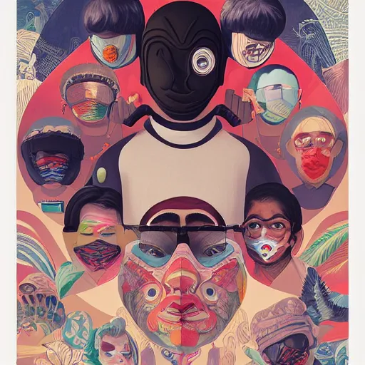 Image similar to portrait of people with sanitary mask, Tristan Eaton, artgerm, Victo Ngai, RHADS, ross draws