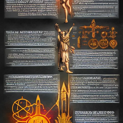 Image similar to A world where humanity remained loyal to archaic forces, and what followed was an unprecedented era of spiritual alchemy, Infographic and Marginalia, Artstation, epic