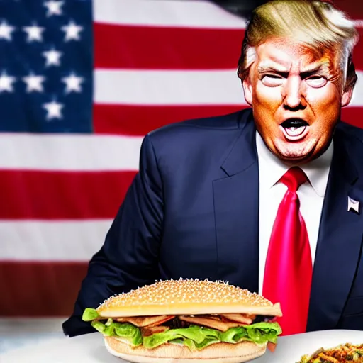 Prompt: a photo of donald trump as a fast food meal