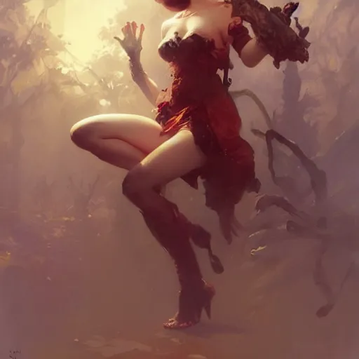 Image similar to 💃🐸❄, trending on artstation, greg rutkowski, gaston brussiere, gil elvgren, ruan jia, huang guangjian, high quality, beautiful