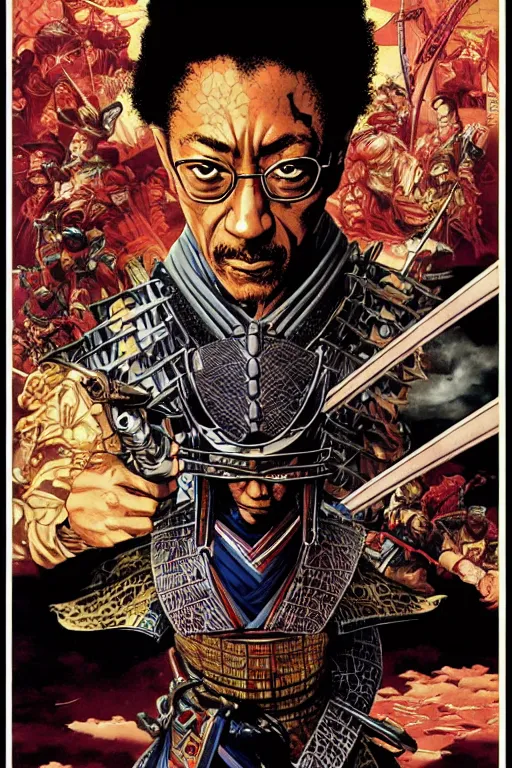 Image similar to poster of giancarlo esposito as a samurai, by yoichi hatakenaka, masamune shirow, josan gonzales and dan mumford, ayami kojima, takato yamamoto, barclay shaw, karol bak, yukito kishiro