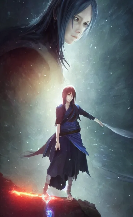 Image similar to a girl from final fantasy live action, sasuke uchiha, evocative, mystical night, very very very very detailed, award winning, masterpiece digital painting by greg rutkowski, alex grey, artstation, 4 k wallpaper