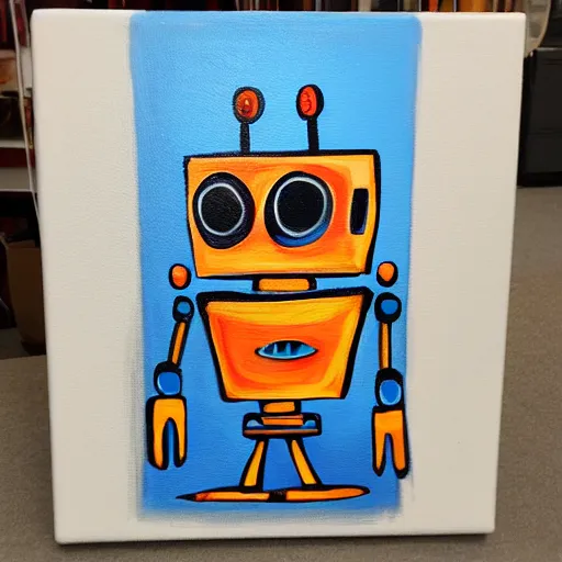 Prompt: a robot painting on a canvas