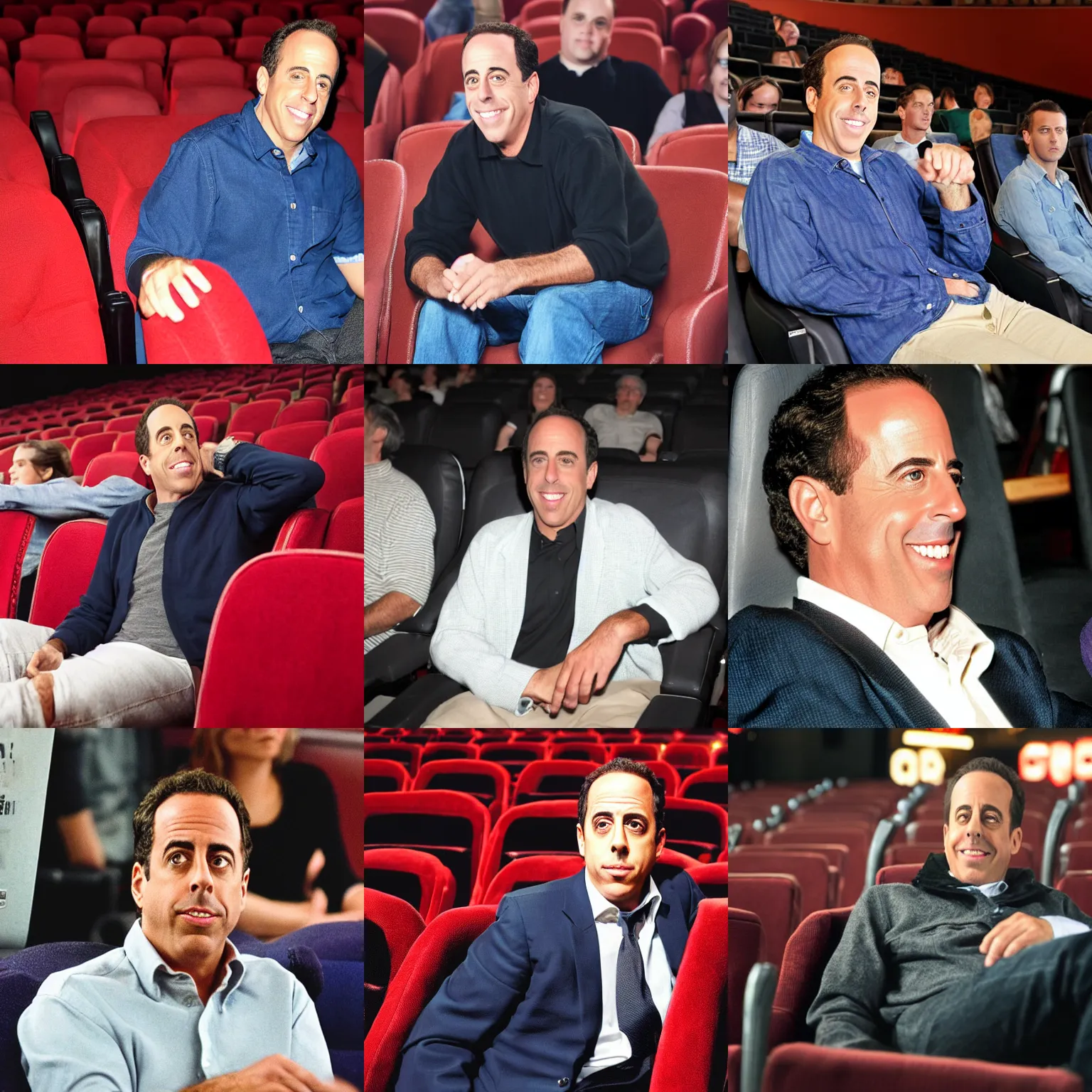 Prompt: jerry seinfeld sitting in a seat at the movie theater