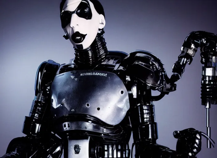 Image similar to marilyn manson robocop