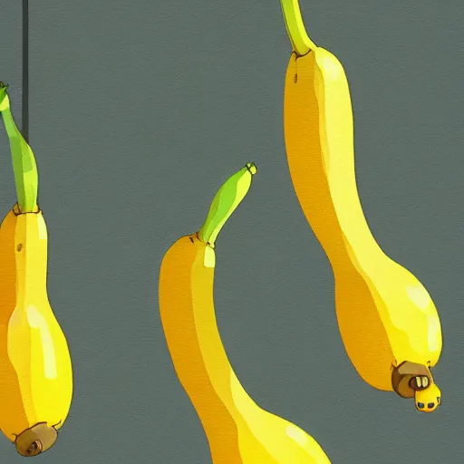 Image similar to goro fujita ilustration yellow bananas hanging from a tree, painting by goro fujita, sharp focus, highly detailed, artstation