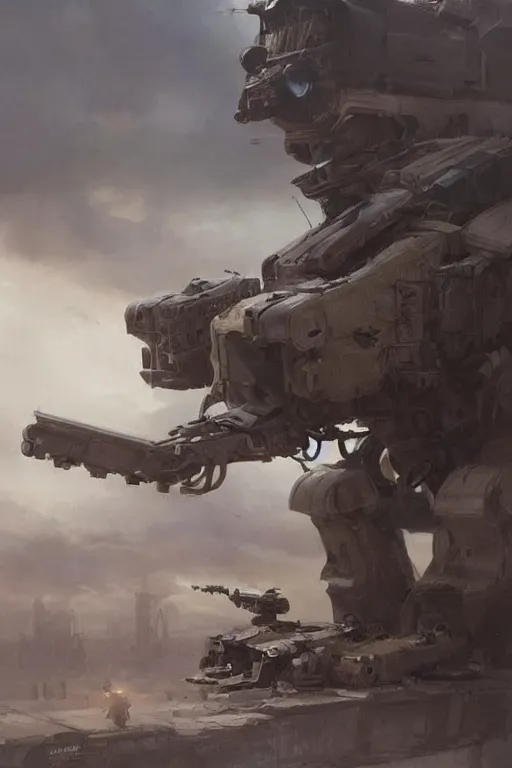 Prompt: a mech sodier with a head of a british longhair cat in the war, epic scene, by greg rutkowski