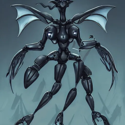 Prompt: close-up shot of a cute and beautiful well-proportioned anthropomorphic robot female dragon doing an elegant pose, has two eyes and two horns on a dragon head, a sleek yet elegant design of metal plating, with two big epic wings behind her, two arms with one hand on her hip, the background is of the beach at night; HD digital art, artstation, deviantart, furaffinity, high quality detail