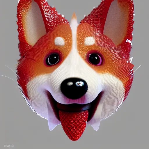 Image similar to corgi made of strawberry, in strawberry jam : ornate, dynamic, particulate, intricate, elegant, highly detailed, centered, artstation, smooth, sharp focus, octane render