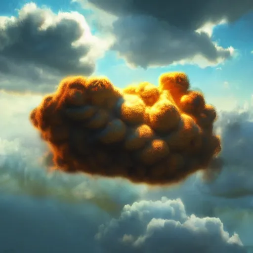 Image similar to puffy clouds, drew struzan movie poster style, vfx art, unreal engine render, claymation style, colourful, volumetric light, digital painting, digital illustration, dramatic light,