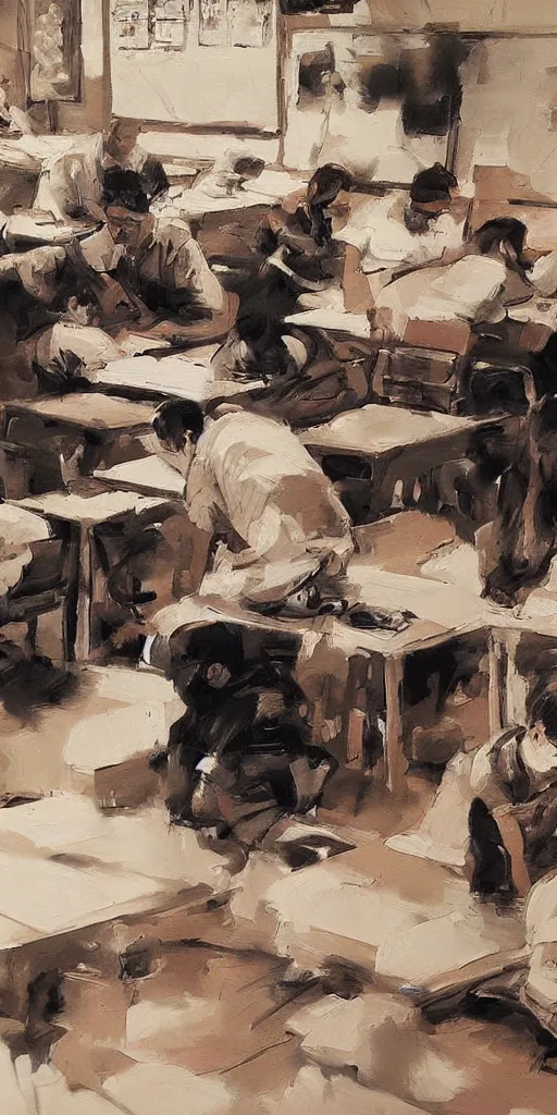 Image similar to oil painting scene from school by kim jung gi