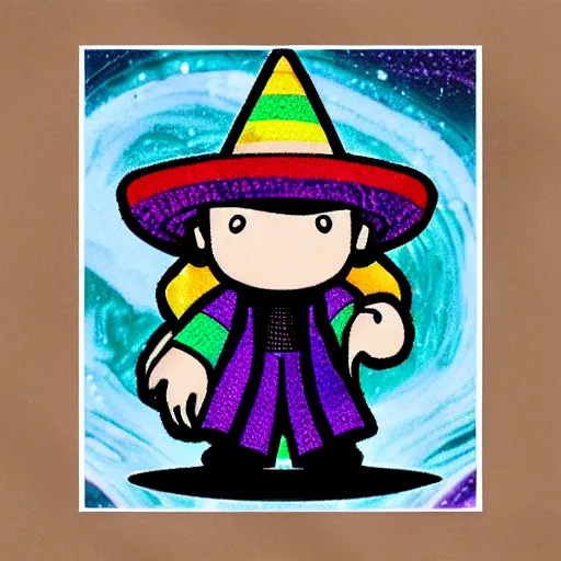 Prompt: a wizard with a rainbow wizard hat vinyl figure