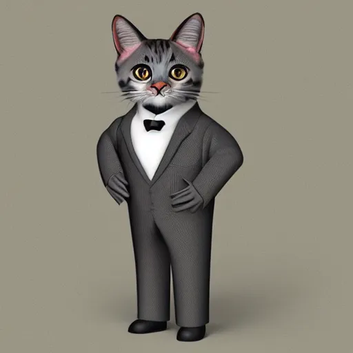 Prompt: digital art of anthromorphic cat wearing a suit